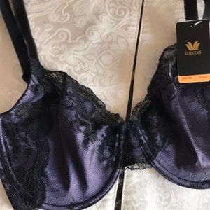 34 DD Wacoal Lace Affair Underwire Bra NWT Sexy Black Silky Lingerie 855256